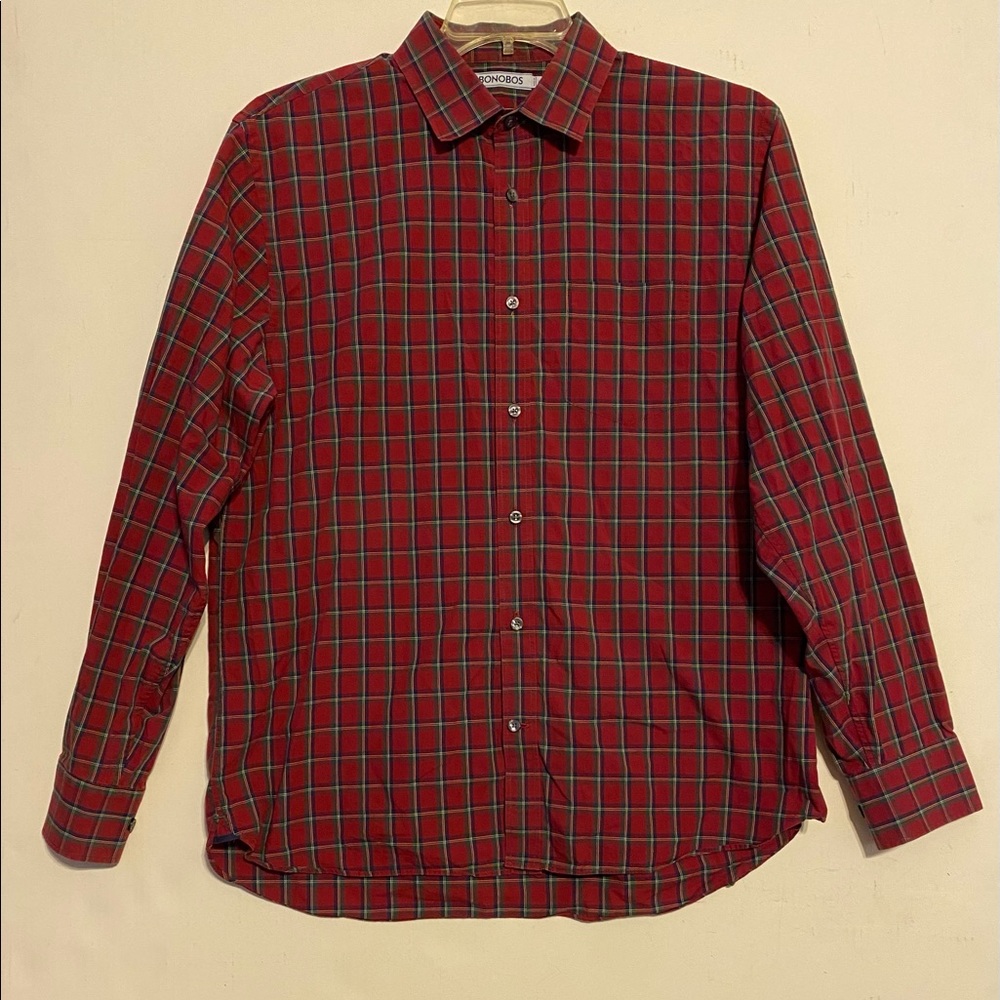Bonobos Button Down Plaid Shirt SZ L Red/Green/Blue